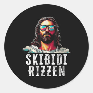 Adesivo Redondo Skibidi Rizzen Funny Jesus Vestindo Gles Para Matc