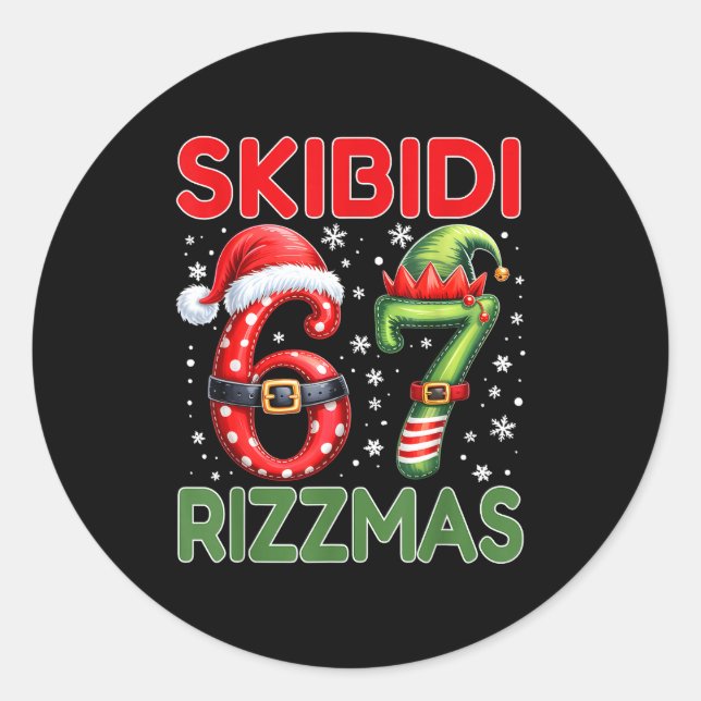 Adesivo Redondo Skibidi Rizzmas 67 Christmas Six Seven Xmas Funny  (Frente)