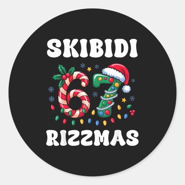 Adesivo Redondo Skibidi Rizzmas 67 Christmas Six Seven Xmas Funny  (Frente)