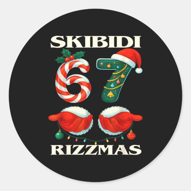 Adesivo Redondo Skibidi Rizzmas 67 Christmas Six Seven Xmas Funny  (Frente)
