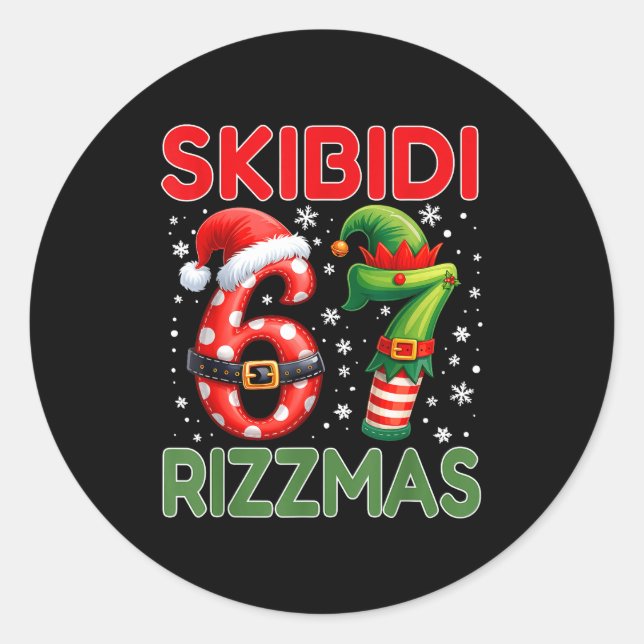 Adesivo Redondo Skibidi Rizzmas 67 Christmas Six Seven Xmas Funny  (Frente)