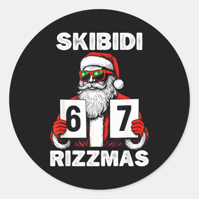 Adesivo Redondo Skibidi Rizzmas Christmas 6 7 Funny Santa  (Frente)