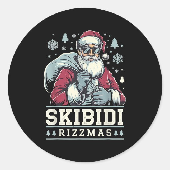 Adesivo Redondo Skibidi Rizzmas Cool Santa Funny Christmas Rizz Ri (Frente)
