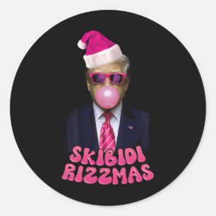 Adesivo Redondo Skibidi Rizzmas Natal Pink Trump Bubble Gum Ch