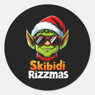 Adesivo Redondo Skibidi Rizzmas Natal Rizz Elfo Divertido Natal