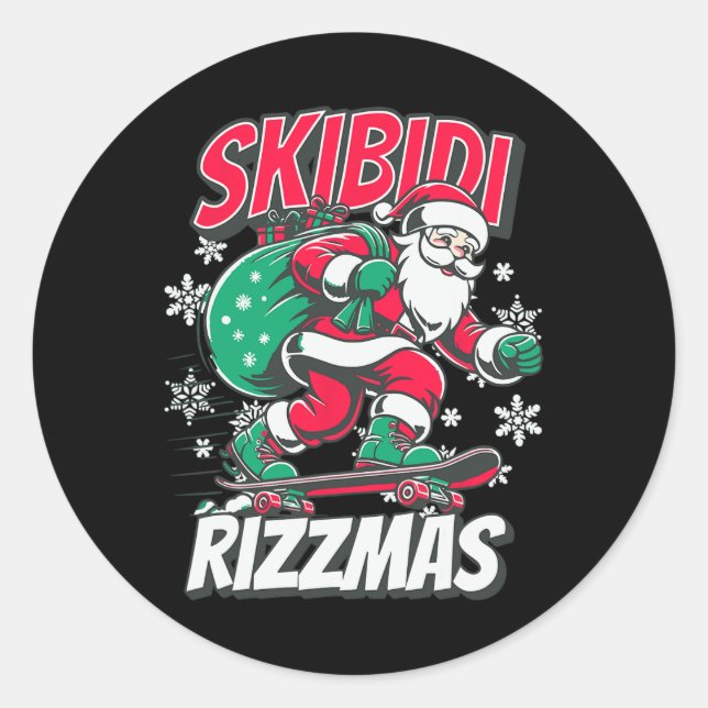 Adesivo Redondo Skibidi Rizzmas Papais noeis Engraçados Rizz Skate (Frente)