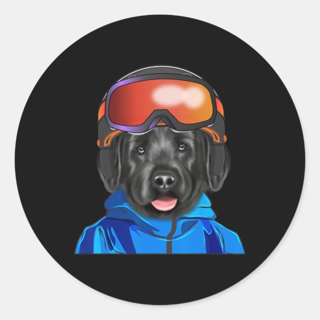 Adesivo Redondo Skier Black Russo Terrier Snowboard Dog Para M (Frente)