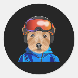 Adesivo Redondo Skier Norfolk Terrier Snowboard Dog