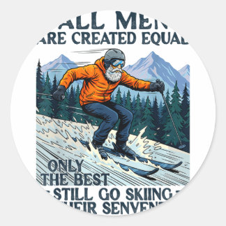 Adesivo Redondo Skier skiing 70th birthday men are equal created