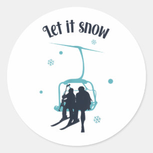 Adesivo Redondo Skiier Ski Retro Winter Deixe Neve Christma