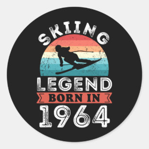 Adesivo Redondo Skiing Legend Girls Nascer 1964 60º Aniversário Gi