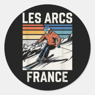 Adesivo Redondo Skiing Les Arcs France, French Mountain Ski Divert