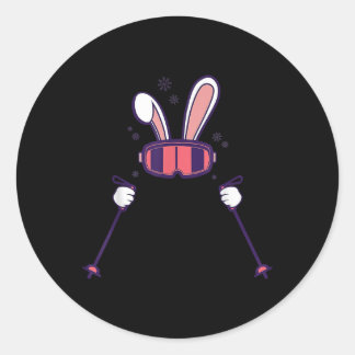 Adesivo Redondo Skiing Rabbit Ski Poles Ski Goggles Easter Bunny