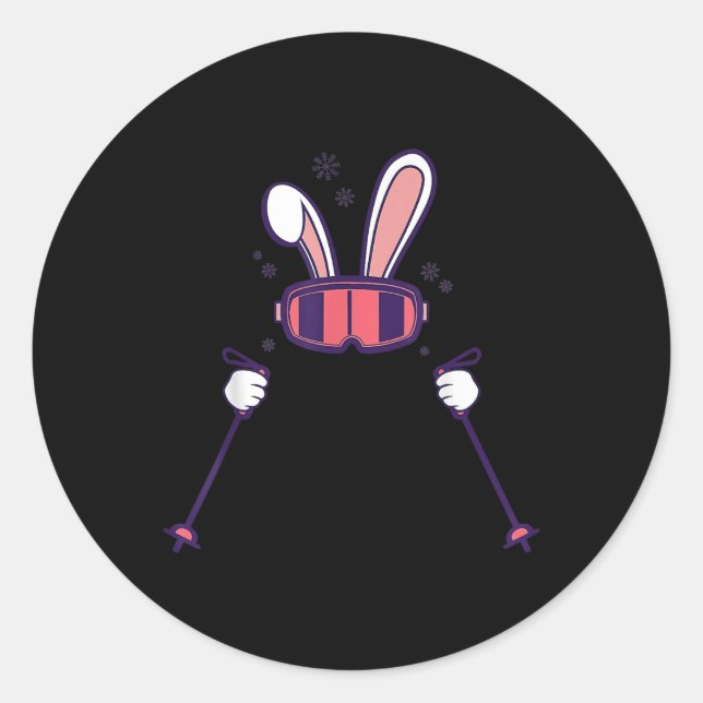 Adesivo Redondo Skiing Rabbit Ski Poles Ski Goggles Easter Bunny  (Frente)