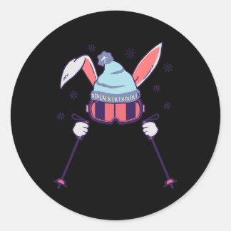 Adesivo Redondo Skiing Rabbit With Goggles And Ski Beanie Winter S