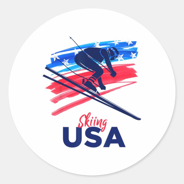 Adesivo Redondo Skiing Usa Support The Team Shirt Usa Flag Skiing  (Frente)
