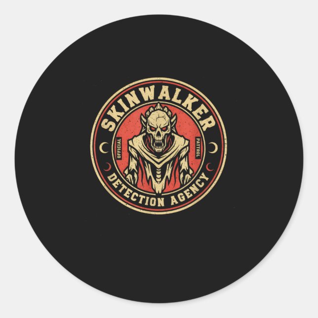 Adesivo Redondo Skinwalker Detection Agency Funny Cryptid Skinwalk (Frente)