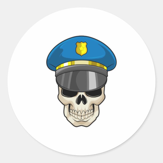 Adesivo Redondo Skull as Police officer with Police hat (Frente)