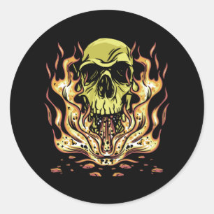 Adesivo Redondo Skull Flames Melhor Presente