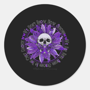 Adesivo Redondo Skull Sunflower Warrior Roxo Ribbon Alzheimer Aw