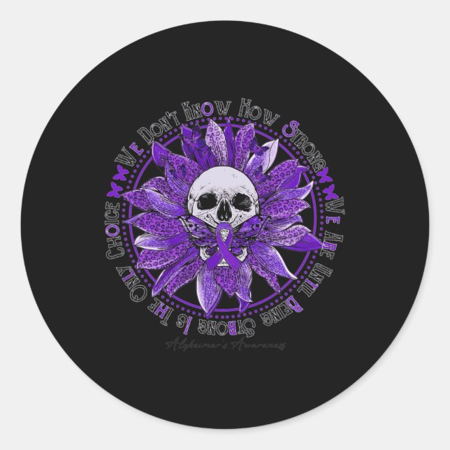 Adesivo Redondo Skull Sunflower Warrior Roxo Ribbon Alzheimer Aw (Frente)