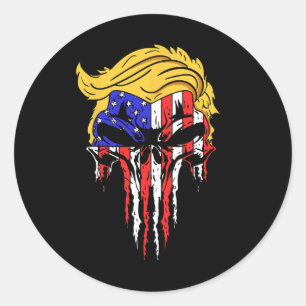 Adesivo Redondo Skull Usa Flag Hair Presidente Engraçado Presente