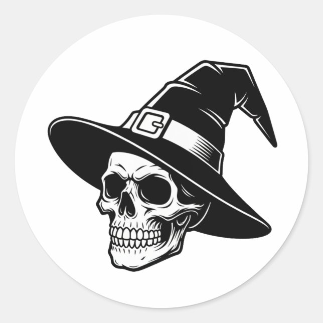 Adesivo Redondo Skull Witch Hat Gothic Art - sticker (Frente)