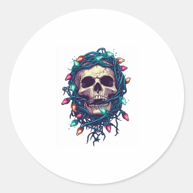 Adesivo Redondo Skullmas Tangidos � Esqueleto De Xmas Engraçado (Frente)