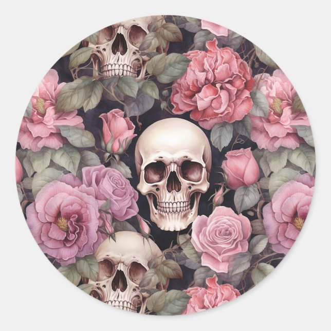 Adesivo Redondo Skulls and roses (Frente)