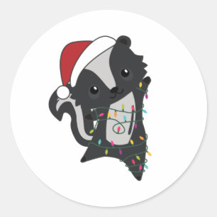 Adesivo Redondo Skunk Christmas Skunks Animais de inverno
