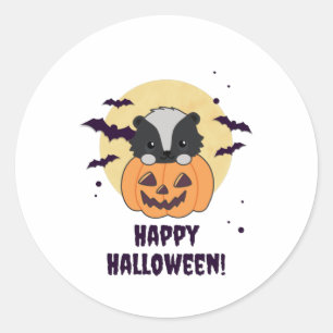 Adesivo Redondo Skunk Pumpkin Cute Skunts Feliz Halloween
