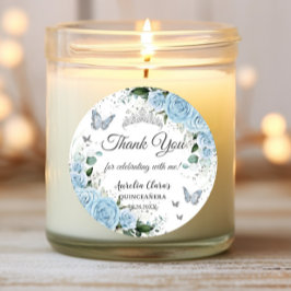 Adesivo Redondo Sky Blue Floral Princesa Vestido Prata Quinceañera