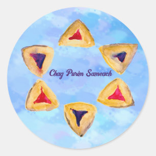 Adesivo Redondo Sky Blue Purim Hamantaschen