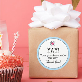 Adesivo Redondo Sky Blue Retro with Heart Business Obrigado