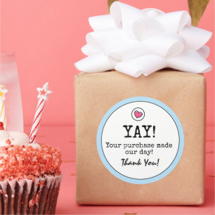 Adesivo Redondo Sky Blue Retro with Heart Business Obrigado