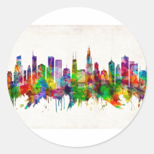 Adesivo Redondo Skyline de Chicago Illinois