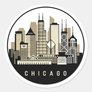 Adesivo Redondo Skyline Modern Black Chicago Illinois