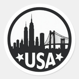 Adesivo Redondo Skyline Silhouette EUA