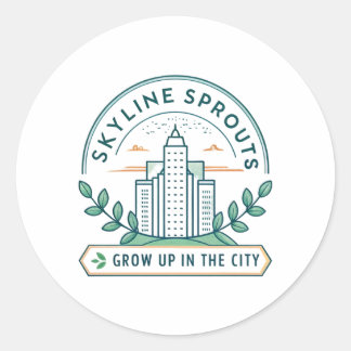 Adesivo Redondo Skyline Sprouts Urban Farming Sticker | City Garde