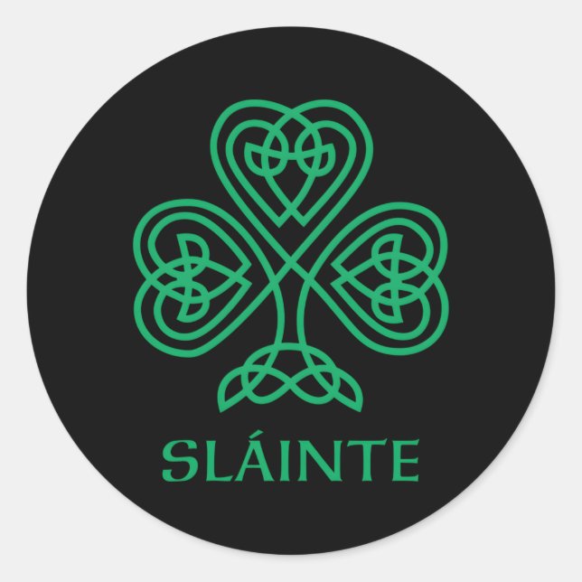 Adesivo Redondo Slainte Irish Green Shamrock Celtic Knot Ireland G (Frente)
