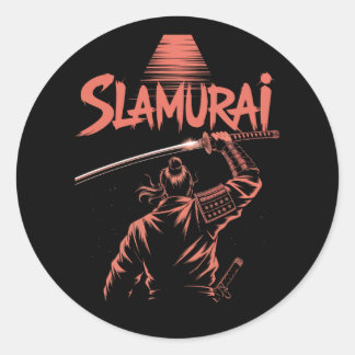 Adesivo Redondo Slamurai Funny Samurai Pun Tee Japonês Parody Ani