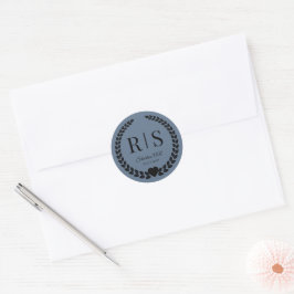 Adesivo Redondo Slate Blue Wedding Monogram Initials