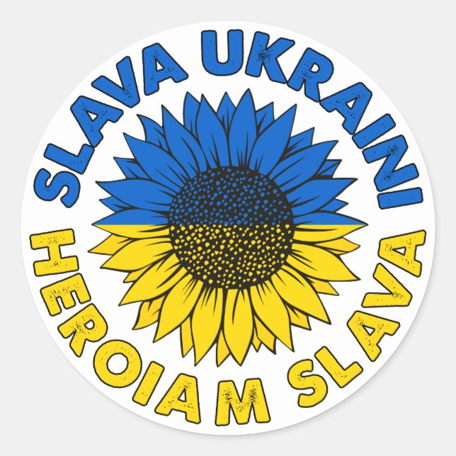 Adesivo Redondo Slava Ucraniano Heroiam slava girassol Bandeira Uc (Frente)
