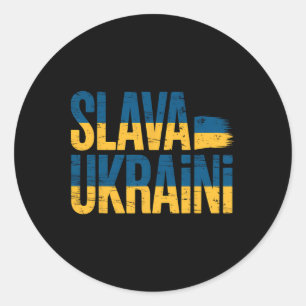 Adesivo Redondo Slava Ukraini Cores da Bandeira da Ucrânia Distres