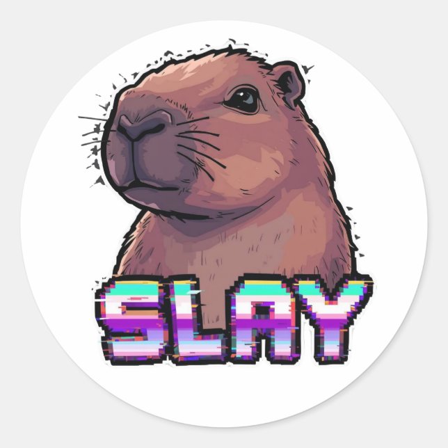 Adesivo Redondo Slay Capybara Funny Animal Meme (Frente)
