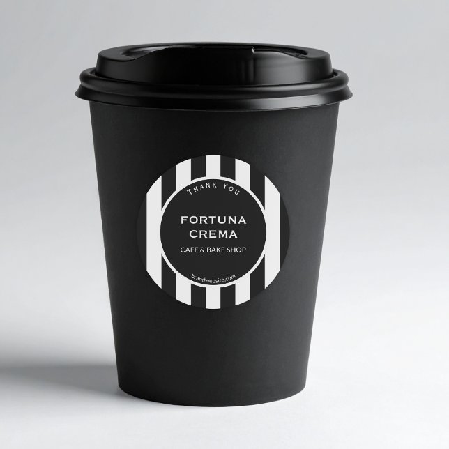 Adesivo Redondo Sleek Black White Stripe Business Name Thank You (Criador carregado)