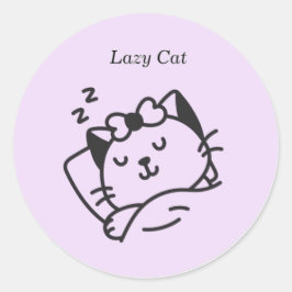 Adesivo Redondo Sleeping cute Cat Purple Sticker.