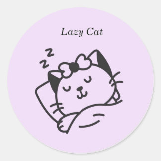 Adesivo Redondo Sleeping cute Cat Purple Sticker.
