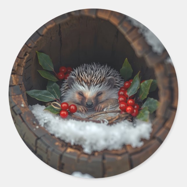 Adesivo Redondo Sleeping hedgehog Christmas fun (Frente)