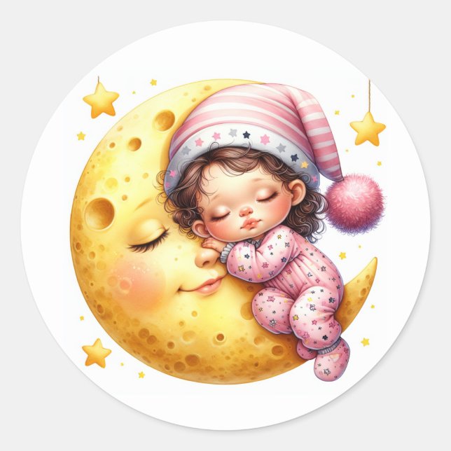 Adesivo Redondo Sleeping with the Moon Girl's Baby Shower (Frente)